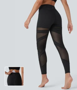 Pocket Leggings|Yoga Leggings<HALARA High Waisted Contrast Mesh 7/8 Yoga Leggings with Pocket