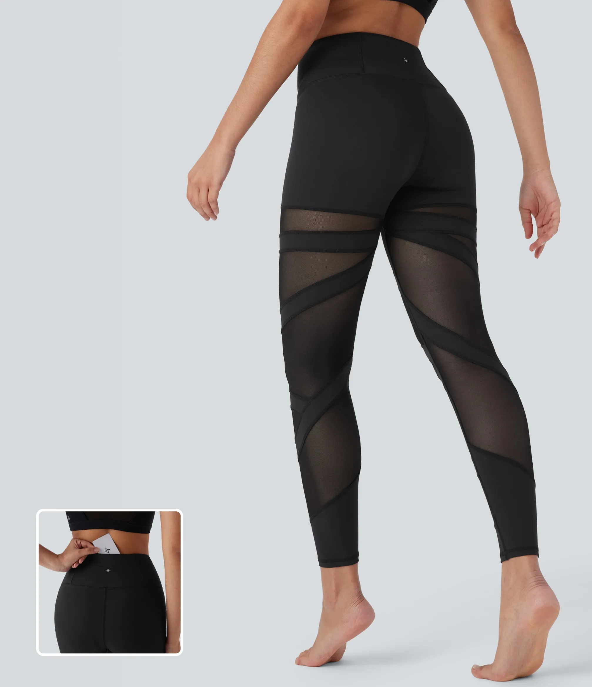 Pocket Leggings|Yoga Leggings<HALARA High Waisted Contrast Mesh 7/8 Yoga Leggings with Pocket