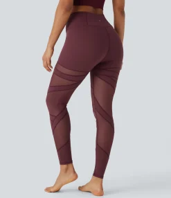 Pocket Leggings|Yoga Leggings<HALARA High Waisted Contrast Mesh 7/8 Yoga Leggings with Pocket