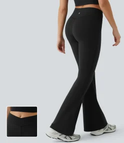 Crossover Leggings|Flare Leggings<HALARA High Waisted Crossover Flare Yoga Leggings