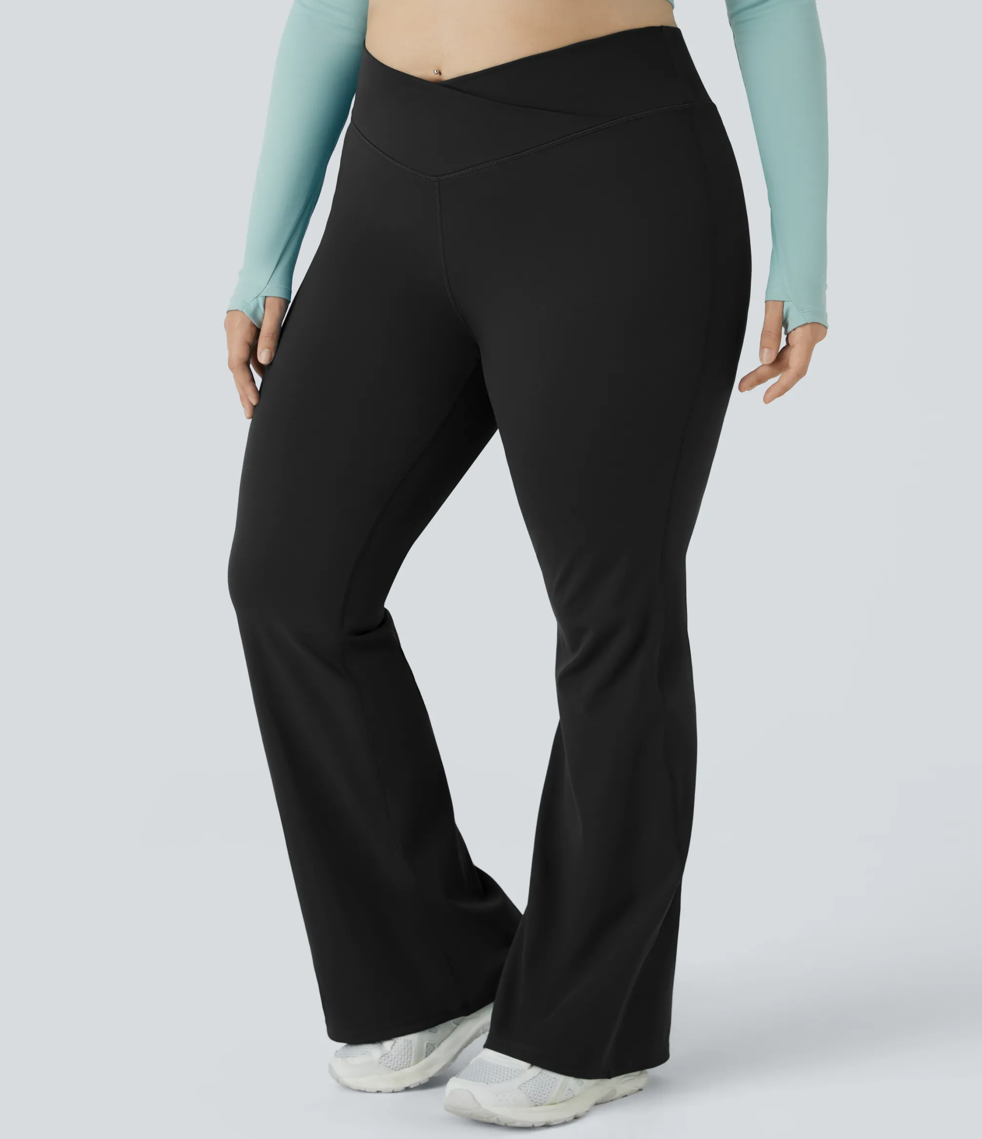 Crossover Leggings|Yoga Leggings<HALARA High Waisted Crossover Full Length Flare Plus Size Leggings