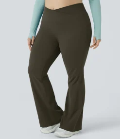 Crossover Leggings|Yoga Leggings<HALARA High Waisted Crossover Full Length Flare Plus Size Leggings