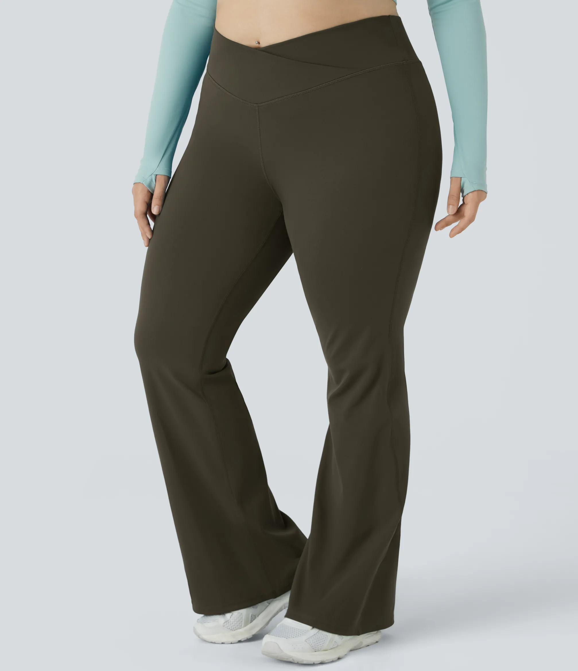 Crossover Leggings|Yoga Leggings<HALARA High Waisted Crossover Full Length Flare Plus Size Leggings