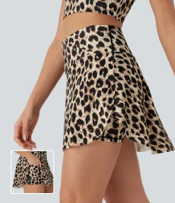 Skirts<HALARA High Waisted Crossover Leopard Print 2-in-1 Cool Touch Quick Dry Mini Skirt with Pockets