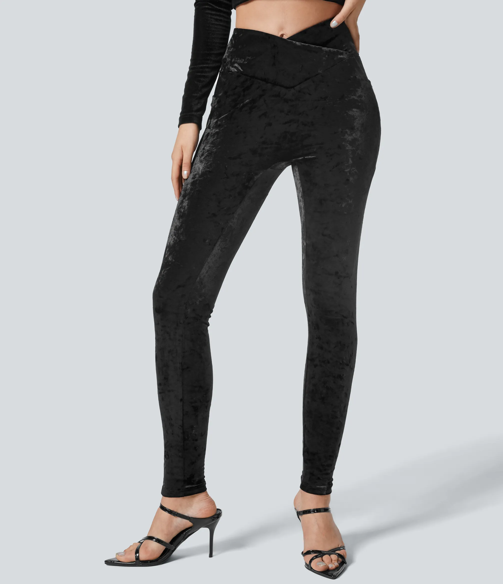Pocket Leggings|Crossover Leggings<HALARA High Waisted Crossover Pocket Velvet Casual 7/8 Leggings