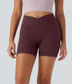 Crossover Shorts|5'' Shorts<HALARA High Waisted Crossover Pocket Waffle Yoga Biker Shorts 5''