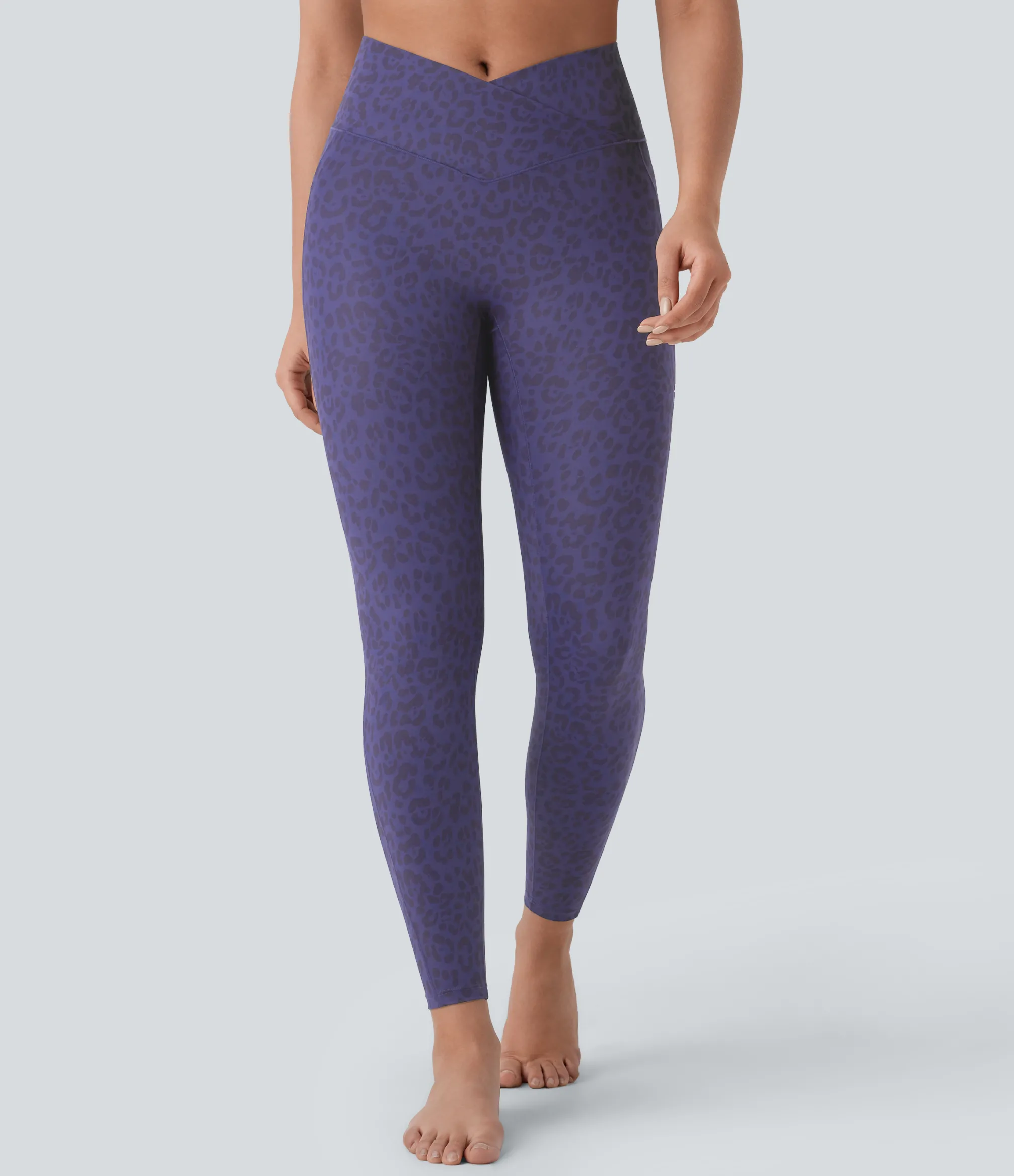 Pocket Leggings|Crossover Leggings<HALARA High Waisted Crossover Pocket Leopard Print 7/8 Yoga Leggings