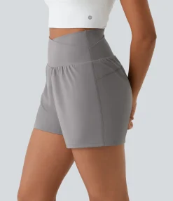 Active Shorts|Crossover Shorts<HALARA High Waisted Crossover Pocket 2-in-1 Casual Shorts