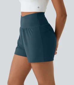 Active Shorts|Crossover Shorts<HALARA High Waisted Crossover Pocket 2-in-1 Casual Shorts