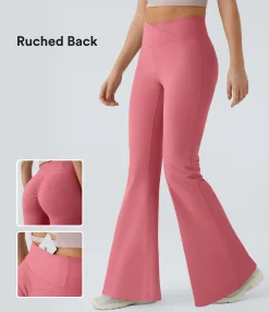 Butt Lifting Leggings|Pocket Leggings<HALARA High Waisted Crossover Pocket Ruched Butt Lifting Yoga Leggings
