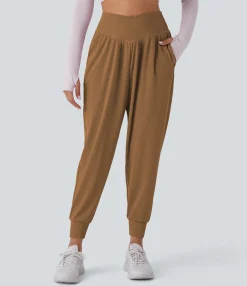 Joggers|Joggers<HALARA High Waisted Crossover Pocket Waffle Yoga Joggers