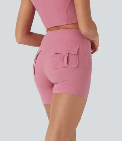 Crossover Shorts|Active Shorts<HALARA High Waisted Crossover Waffle Yoga Biker Shorts 2'' with Pockets