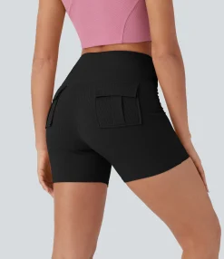 Crossover Shorts|Active Shorts<HALARA High Waisted Crossover Waffle Yoga Biker Shorts 2'' with Pockets