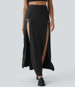 Maxi & Midi Skirts|Casual Skirts<HALARA High Waisted Decorative Buckle 2-in-1 Maxi Casual Skirt