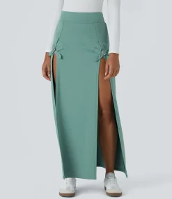 Maxi & Midi Skirts|Casual Skirts<HALARA High Waisted Decorative Buckle 2-in-1 Maxi Casual Skirt