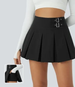 Mini Skirts|Pleated Skirts<HALARA High Waisted Decorative Buckle 2-in-1 Pocket Pleated A Line Mini Dance Skirt