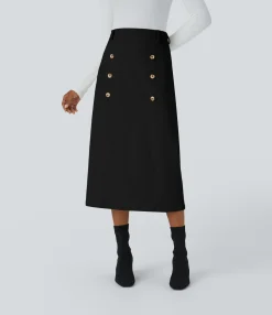 Maxi & Midi Skirts<HALARA High Waisted Decorative Corduroy Midi Work Skirt