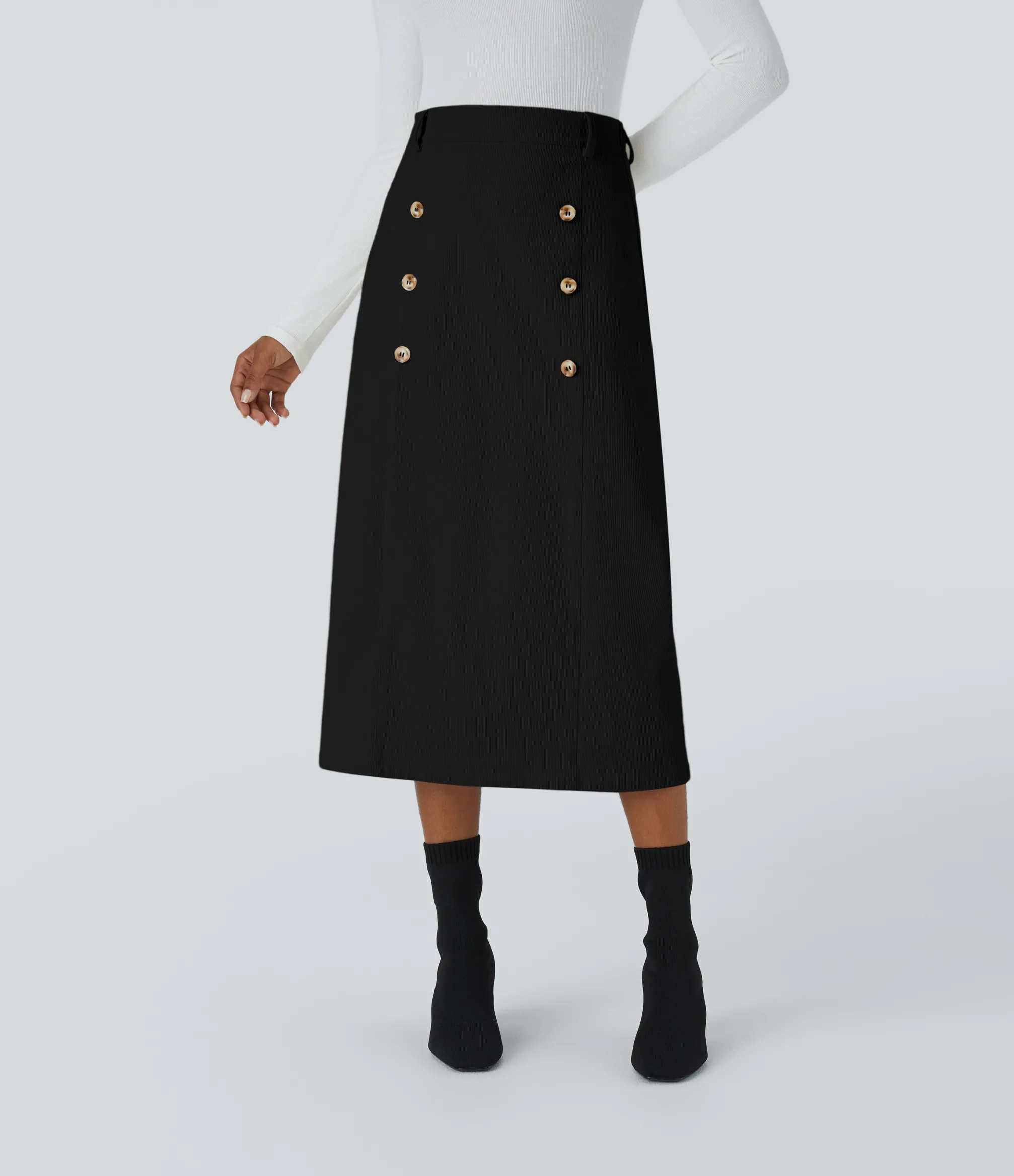 Maxi & Midi Skirts<HALARA High Waisted Decorative Corduroy Midi Work Skirt