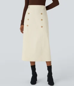 Maxi & Midi Skirts<HALARA High Waisted Decorative Corduroy Midi Work Skirt
