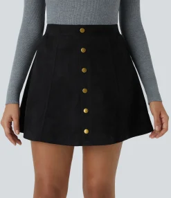 Mini Skirts|Casual Skirts<HALARA High Waisted Decorative 2-in-1 A Line Suede Mini Casual Skirt