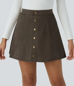 Mini Skirts|Casual Skirts<HALARA High Waisted Decorative 2-in-1 A Line Suede Mini Casual Skirt