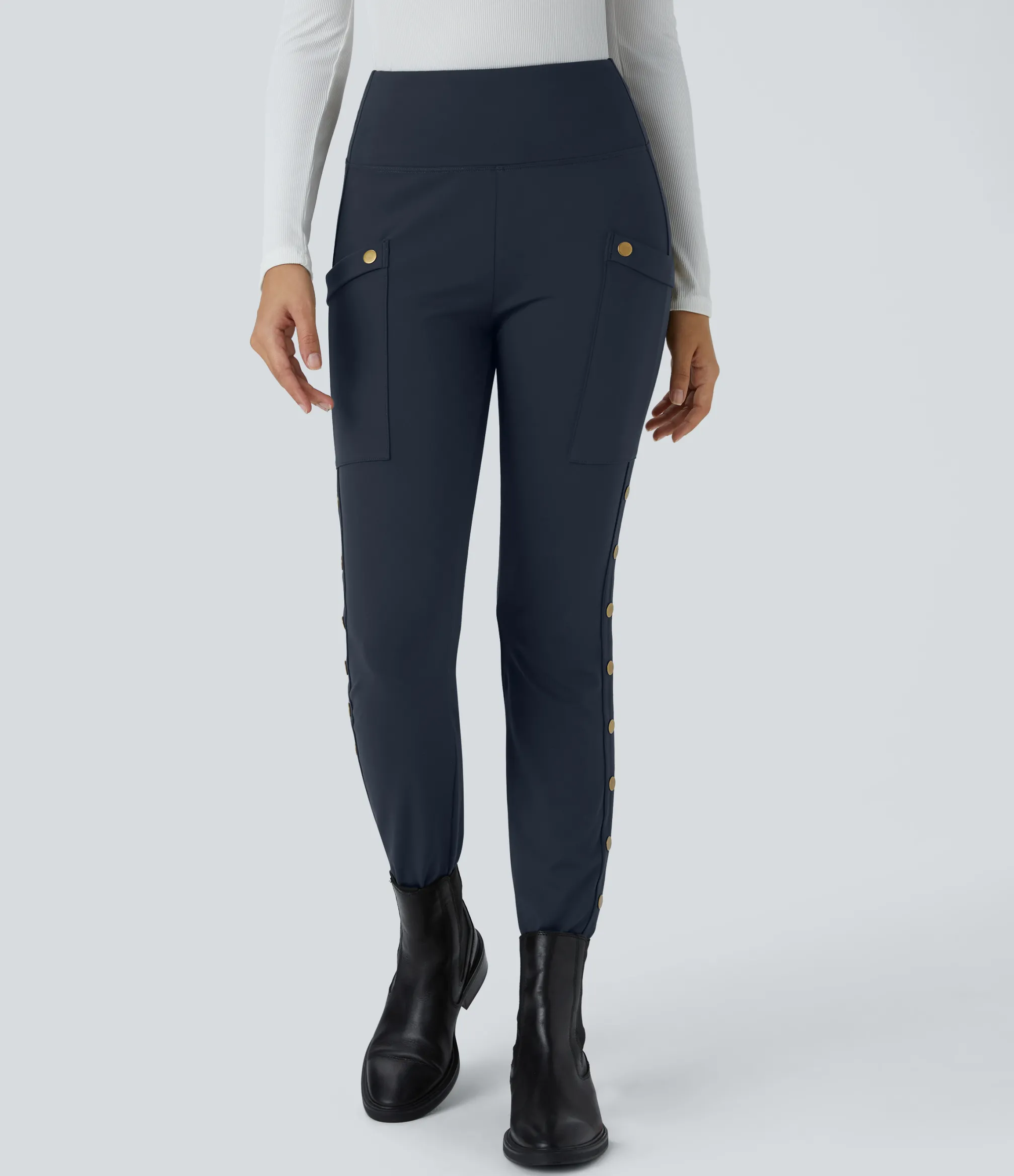 High-Waisted Pants|Skinny Pants<HALARA High Waisted Decorative Pocket Skinny Ankle Length Casual Pants