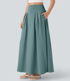 Maxi & Midi Skirts<HALARA High Waisted Decorative Pocket Shirred Flowy Maxi Skirt