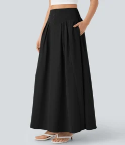 Maxi & Midi Skirts<HALARA High Waisted Decorative Pocket Shirred Flowy Maxi Skirt