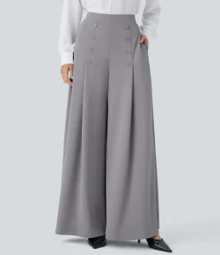 Pants|High-Waisted Pants<HALARA High Waisted Decorative Pocket Palazzo Wide Leg Work Pants
