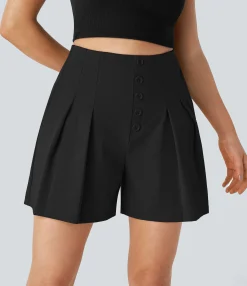 Shorts<HALARA High Waisted Decorative Pocket Pleated Casual Shorts