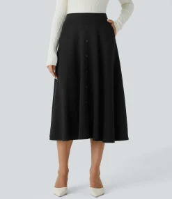 Maxi & Midi Skirts|Casual Skirts<HALARA High Waisted Decorative Pocket Midi Flare Casual Skirt