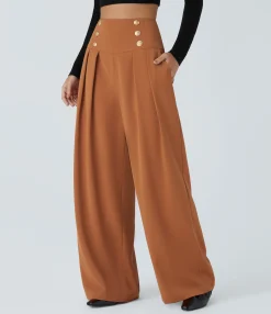 Pants|Wide-Leg Pants<HALARA High Waisted Decorative Pocket Wide Leg Casual Pants
