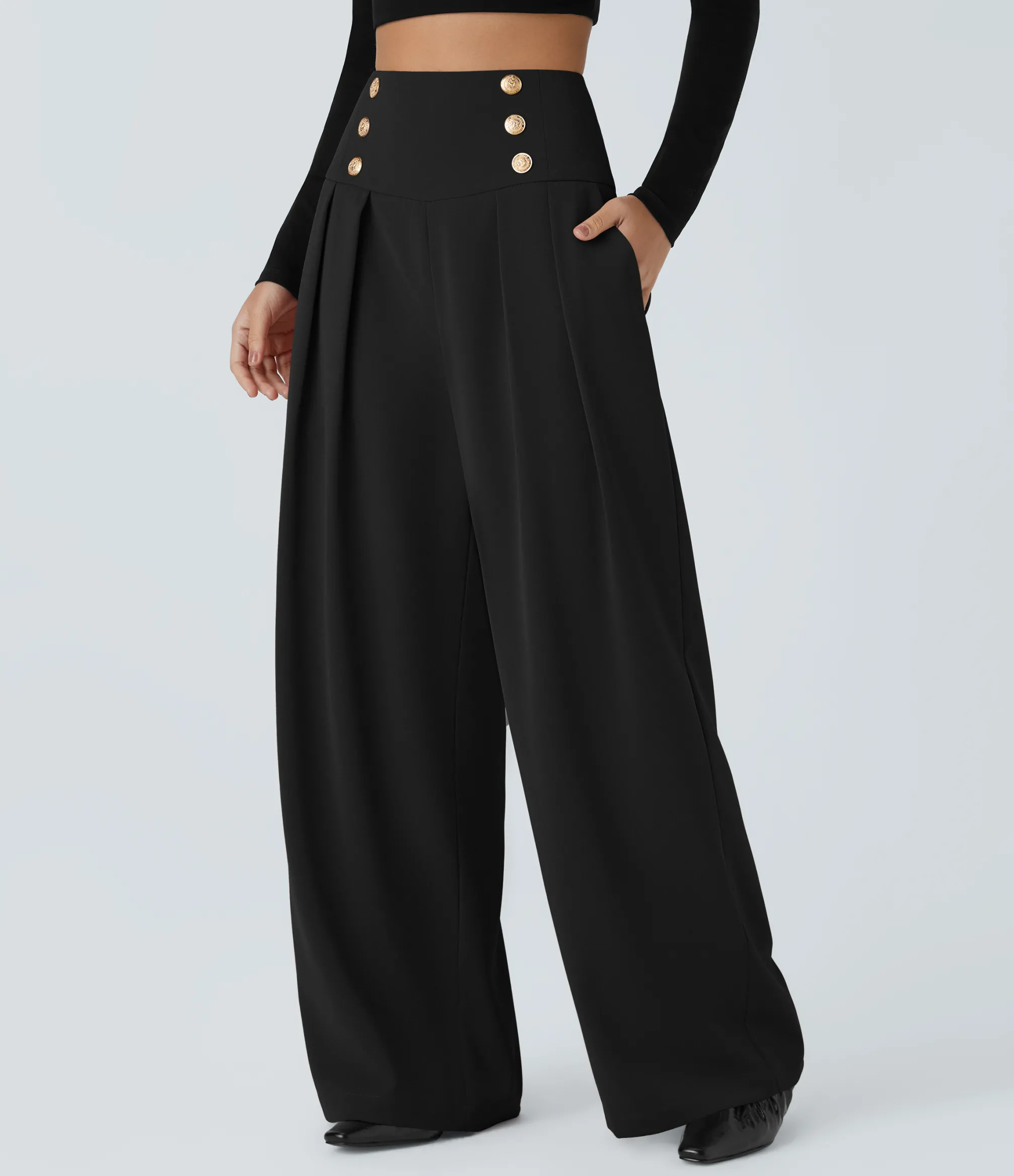 Pants|Wide-Leg Pants<HALARA High Waisted Decorative Pocket Wide Leg Casual Pants