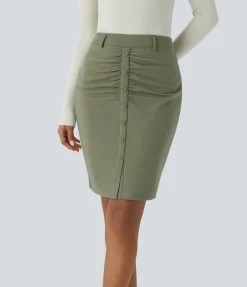 Mini Skirts|Skirts<HALARA High Waisted Decorative Ruched Hem Work Pencil Skirt