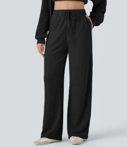 High-Waisted Pants|Pants<HALARA High Waisted Drawstring Cable Knit Casual Pants with Pockets
