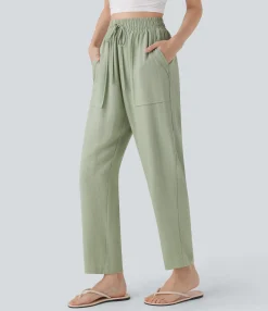 High-Waisted Pants<HALARA High Waisted Drawstring Casual Tapered Linen-Feel Pants with Pockets