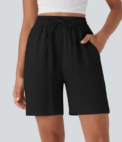 Shorts<HALARA High Waisted Drawstring Casual Linen-Feel Shorts with Pockets
