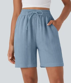 Shorts<HALARA High Waisted Drawstring Casual Linen-Feel Shorts with Pockets