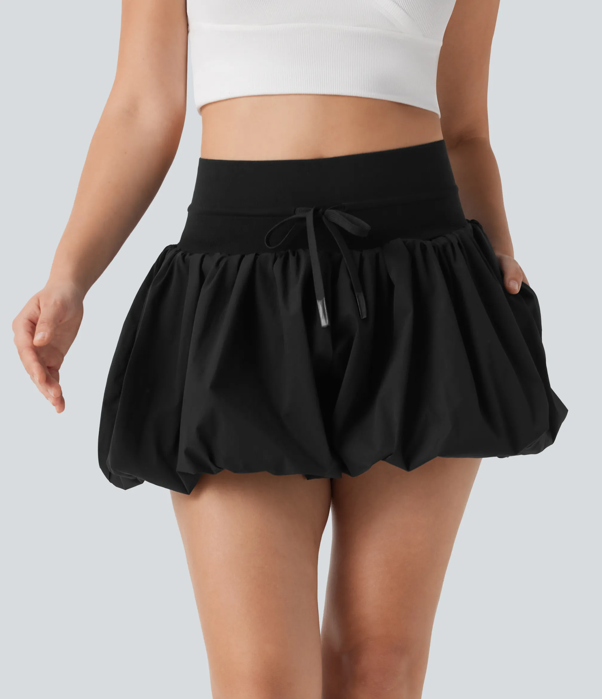 Shorts<HALARA High Waisted Drawstring Casual Bubble Shorts with Pockets