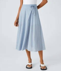 Maxi & Midi Skirts|Skirts<HALARA High Waisted Drawstring Contrast Mesh 2-in-1 Pocket Flowy Midi Flare Casual Skirt