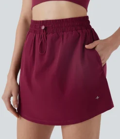 Skirts<HALARA High Waisted Drawstring 2-in-1 A-Line Mini Yoga Skirt with Pockets