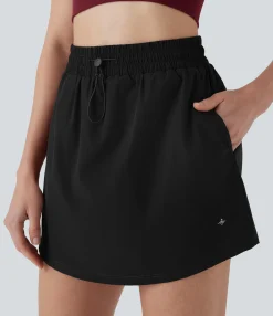 Skirts<HALARA High Waisted Drawstring 2-in-1 A-Line Mini Yoga Skirt with Pockets