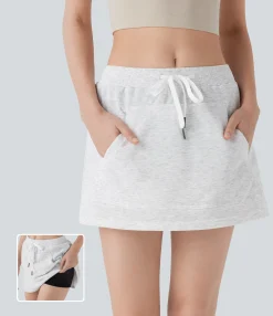 Skirts<HALARA High Waisted Drawstring 2-in-1 Mini Casual Skirt with Kangaroo Pocket