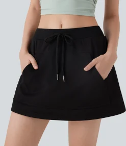 Skirts<HALARA High Waisted Drawstring 2-in-1 Mini Casual Skirt with Kangaroo Pocket