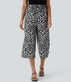 High-Waisted Pants|Wide-Leg Pants<HALARA High Waisted Drawstring Leopard Print Wide Leg Capri Casual Pants with Pockets