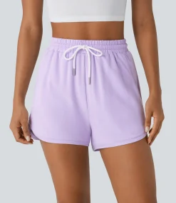 Shorts<HALARA High Waisted Drawstring Pocket Curved Hem Casual Shorts