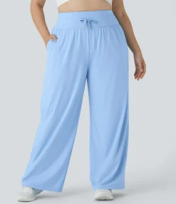 Plus Size<HALARA High Waisted Drawstring Pocket Wide Leg Cool Touch Casual Plus Size Pants-UPF50+