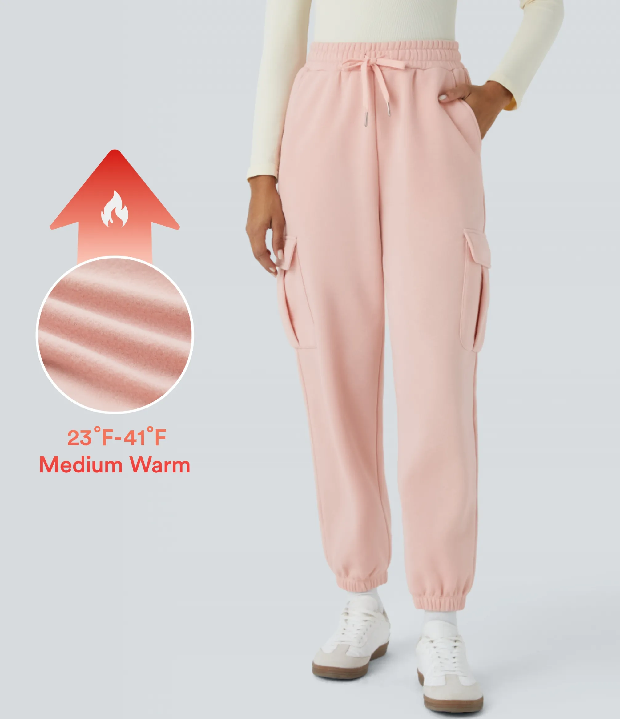 Pants|Joggers<HALARA High Waisted Drawstring Pockets Fleece Casual Pants