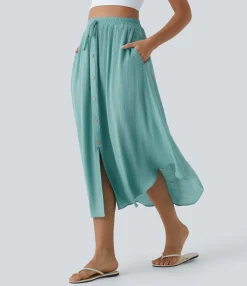 Maxi & Midi Skirts|Casual Skirts<HALARA High Waisted Drawstring Pocket Flowy Midi Casual Skirt