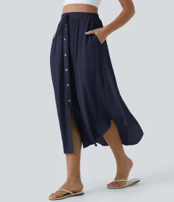 Maxi & Midi Skirts|Casual Skirts<HALARA High Waisted Drawstring Pocket Flowy Midi Casual Skirt